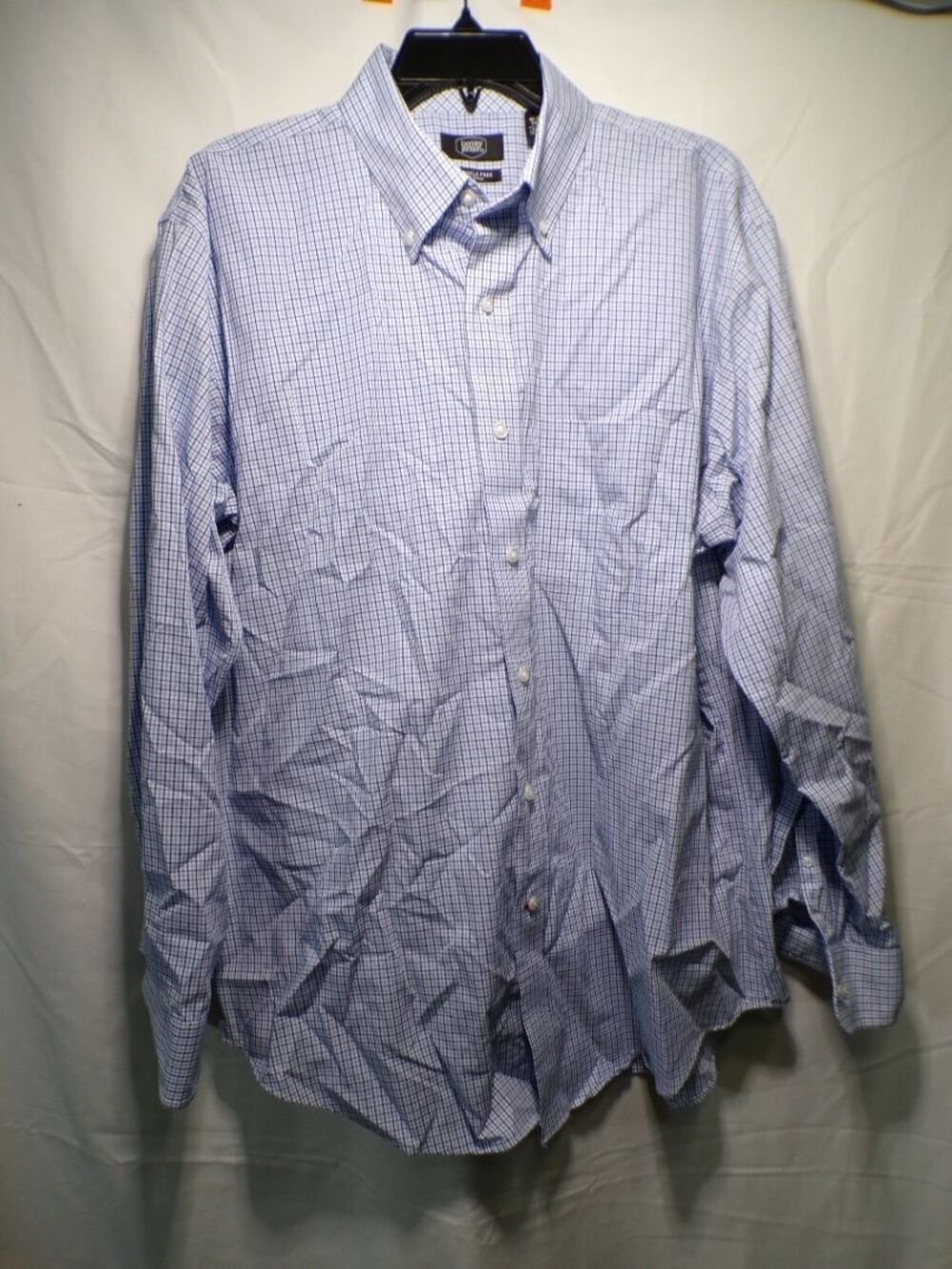 Berkley Jensen Men's L Blue White Check Wrinkle Free 100% Cotton Button-Down